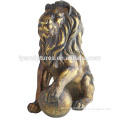 30 years factory supplied cheap and fine bronze brass sitting lion with ball for outdoor decoration